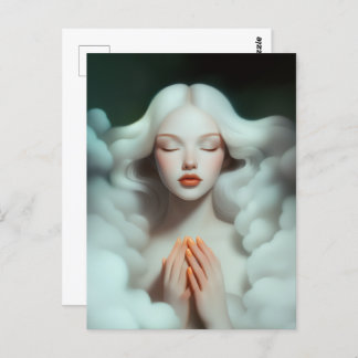 A Beautiful Woman Meditating In The Clouds Postcard