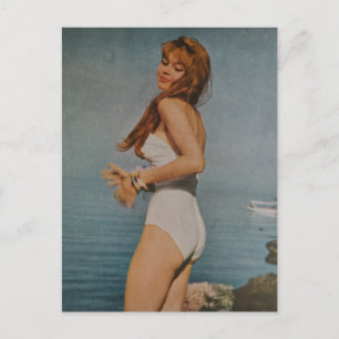 A Beautiful Woman on the beach in 1957 Postcard