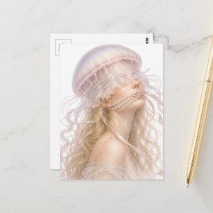 A Beautiful Woman With Jellyfish and Pearls Postcard
