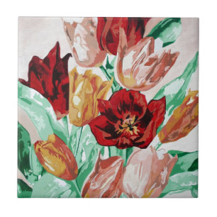 A Beautifully Bold Floral Bouquet of Tulips Ceramic Tile