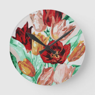 A Beautifully Bold Floral Bouquet of Tulips Round Clock