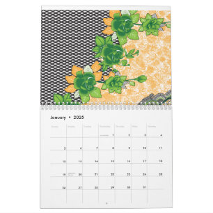 A beautifully crafted pattern of green and orange  calendar