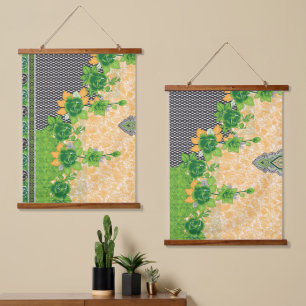 A beautifully crafted pattern of green and orange  hanging tapestry