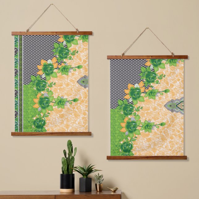 A beautifully crafted pattern of green and orange  hanging tapestry (Asymmetrical)