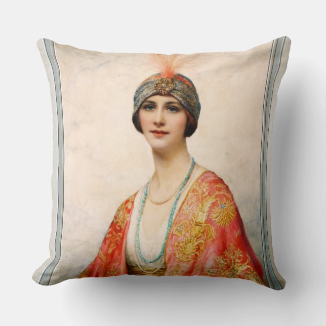 A Beauty In Eastern Costume by William Wontner Cushion (Front)