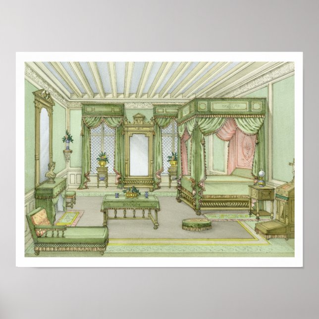 A Bedroom interior in Henri II style (colour litho Poster (Front)