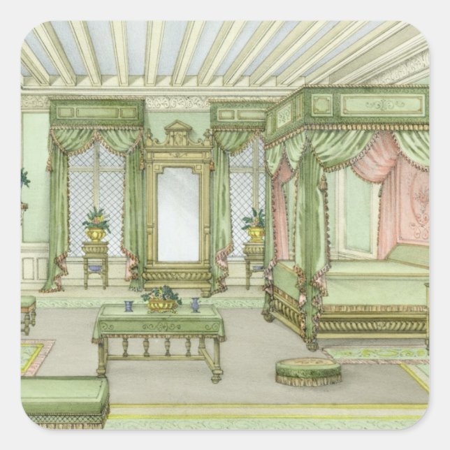 A Bedroom interior in Henri II style (colour litho Square Sticker (Front)