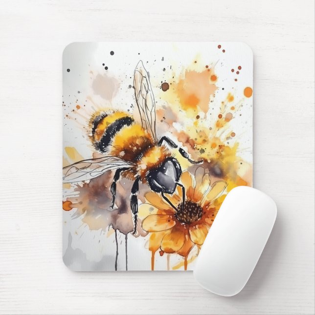 A bee collects honey on a flower. mouse pad (With Mouse)