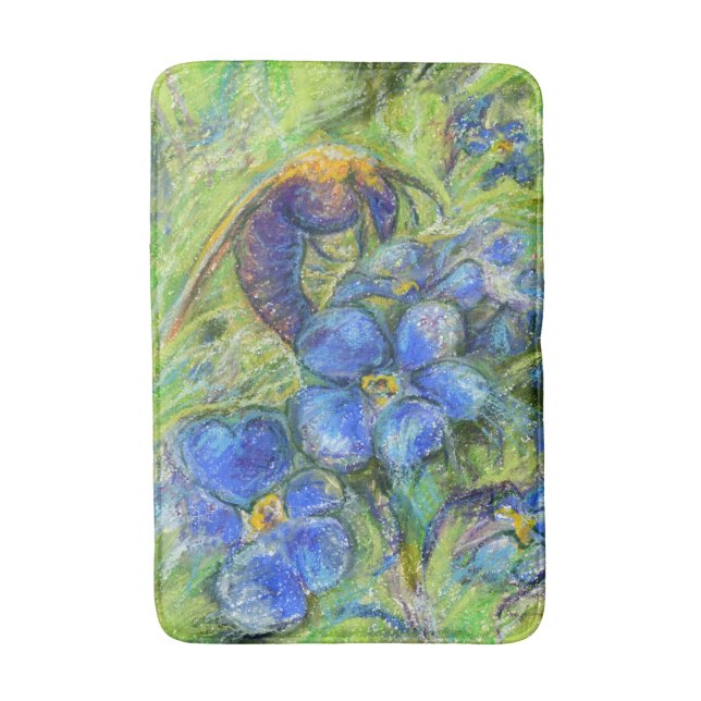 A Bee & Forget-me-not Flowers Bath Mat (Front Vertical)