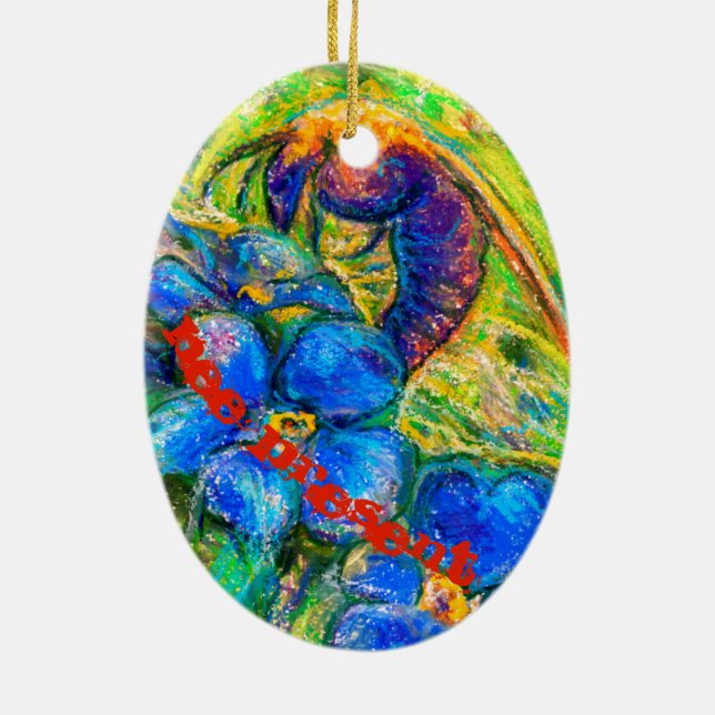 A Bee & Forget-me-not Flowers Ceramic Ornament (Back)