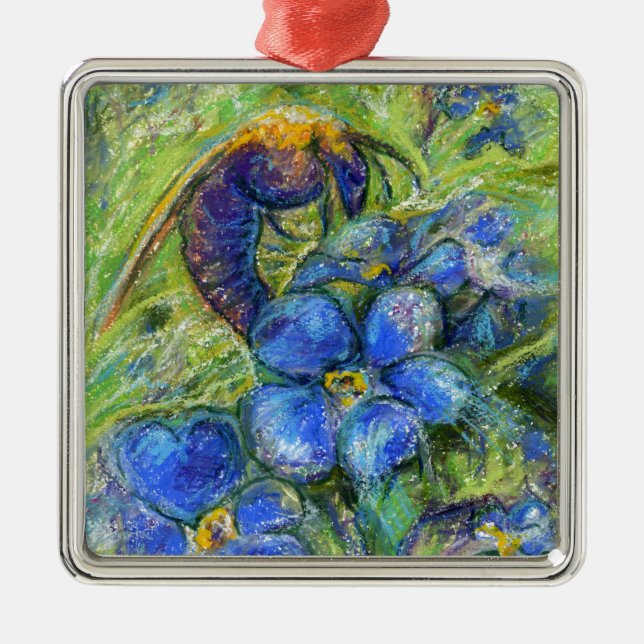 A Bee & Forget-me-not Flowers Metal Ornament (Front)