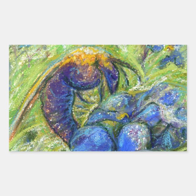 A Bee & Forget-me-not Flowers Rectangular Sticker (Front)