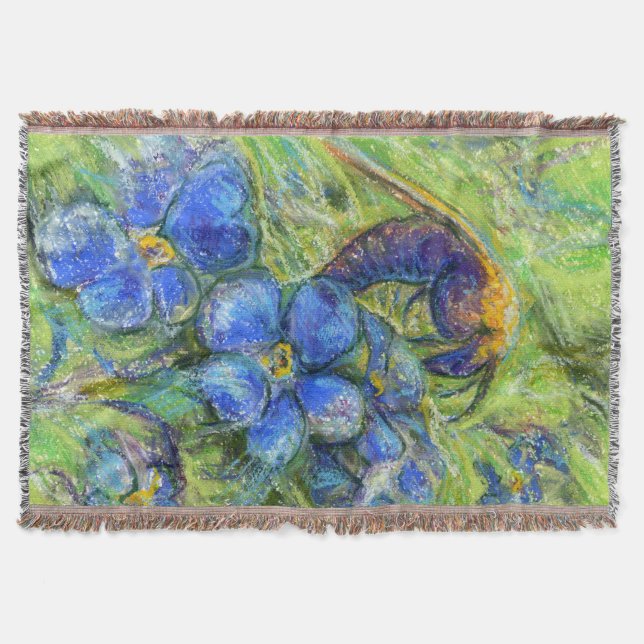 A Bee & Forget-me-not Flowers Throw Blanket (Front)
