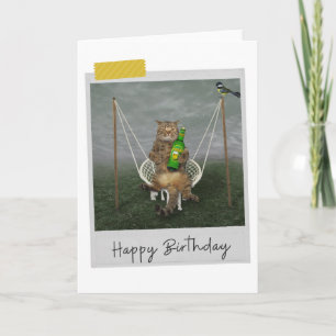 A Beer In The Garden Cat Funny Birthday Card