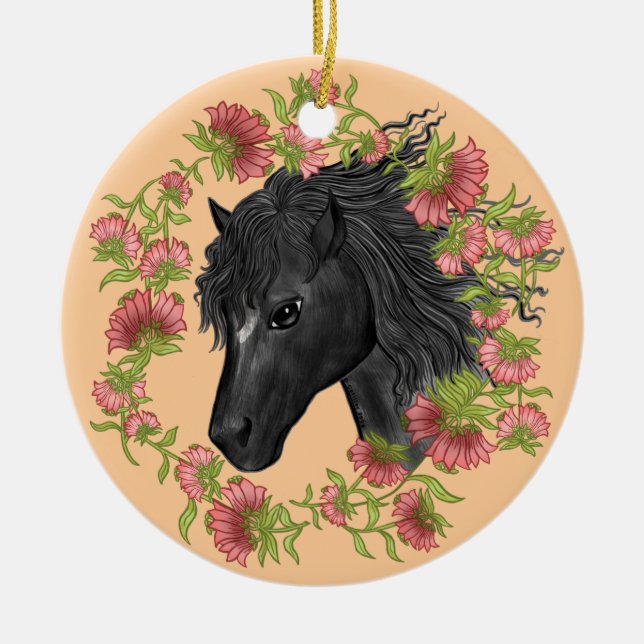 A Bellflower Black Horse Ceramic Ornament (Front)