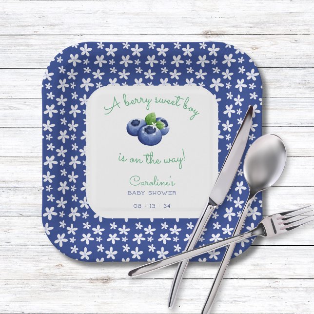 A Berry Sweet Baby Boy Shower Blueberry  Paper Plate (Creator Uploaded)