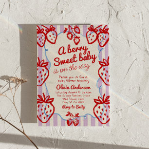 A berry Sweet Baby Hand Drawn Retro Baby Shower Invitation