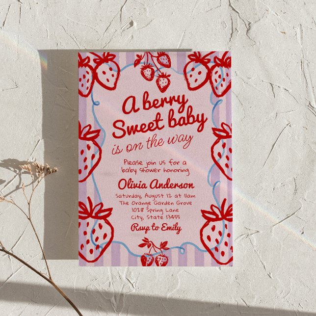 A berry Sweet Baby Hand Drawn Written Baby Shower Invitation (Creator Uploaded)