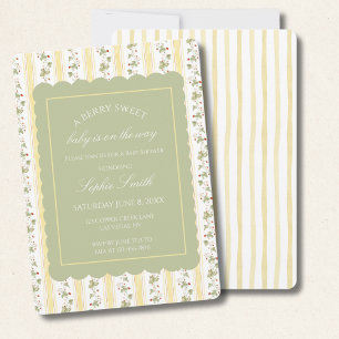 A berry sweet baby is on the way golden stripes invitation