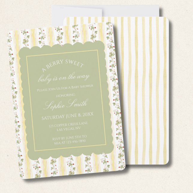 A berry sweet baby is on the way golden stripes invitation (Creator Uploaded)