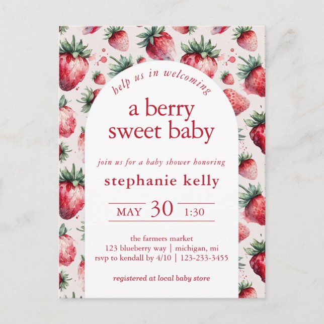 A Berry Sweet Baby Shower Postcard (Front)