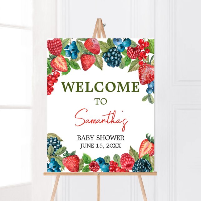 A Berry Sweet Baby Shower Welcome Poster (Sweet Girl Berry Baby Shower Welcome Sign)