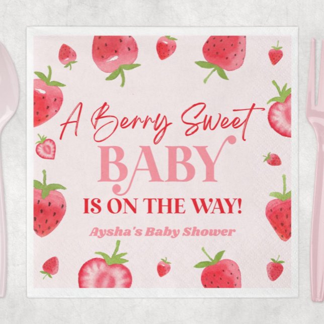 A Berry Sweet Baby Strawberry Baby Shower Napkin (Creator Uploaded)
