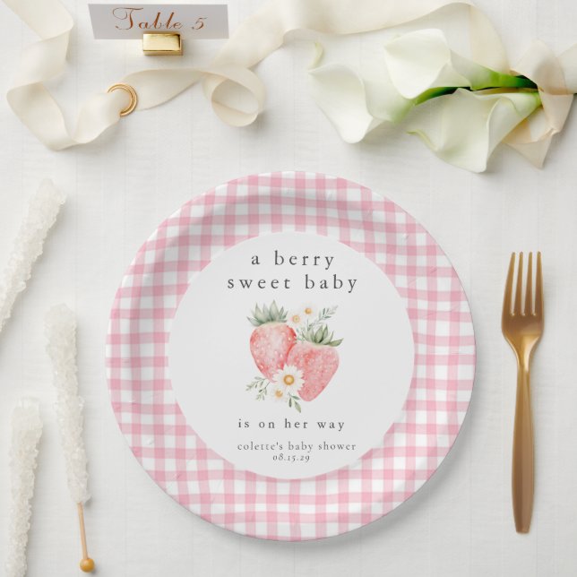 A Berry Sweet Baby Strawberry Baby Shower  Paper Plate (Wedding)