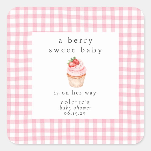 A Berry Sweet Baby Strawberry Baby Shower  Square Sticker (Front)