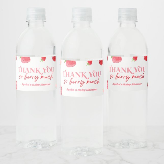 A Berry Sweet Baby Strawberry Baby Shower Water Bottle Label (Bottles)