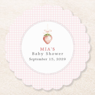 A Berry Sweet Baby Strawberry Gingham Baby Shower Paper Coaster