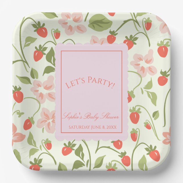 A berry sweet girl is on the way Baby Shower Paper Plate (Front)