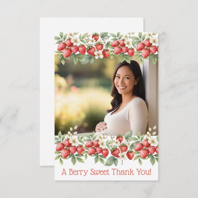 A Berry Sweet Photo Strawberry Frame Thank You Card (Front/Back)