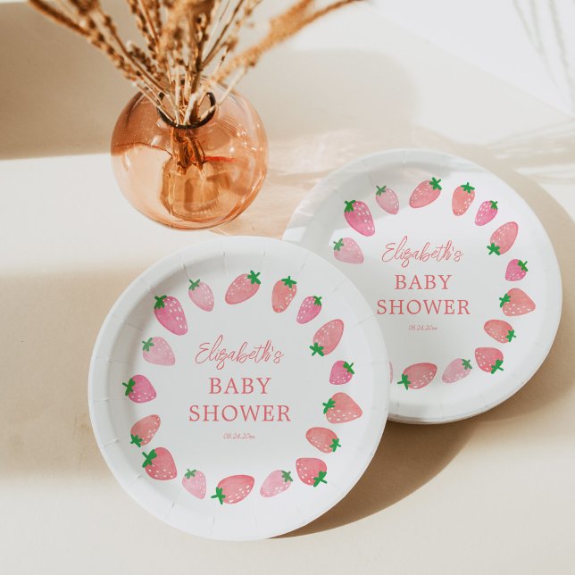 A Berry Sweet Strawberry Baby Shower Paper Plate (Creator Uploaded)