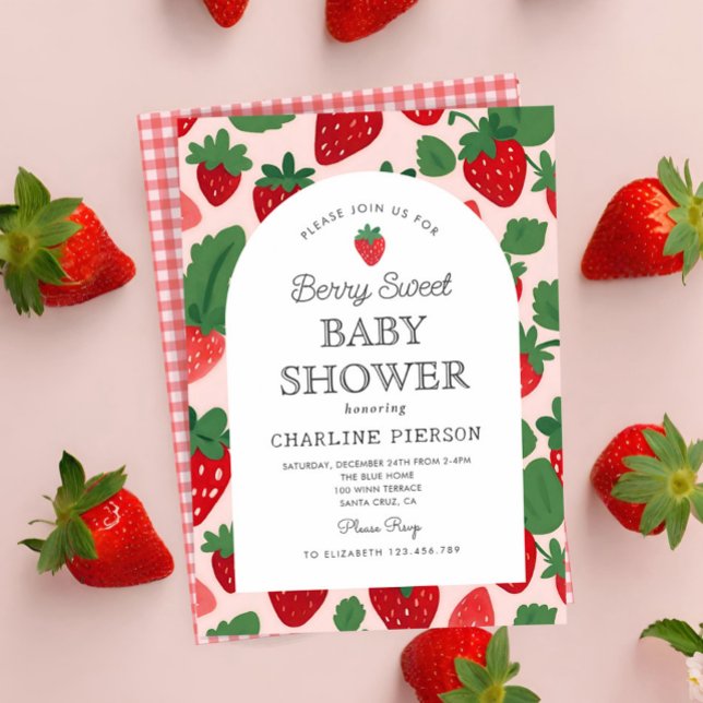 A Berry Sweet Strawberry Pink  Baby Shower   Invitation (Creator Uploaded)