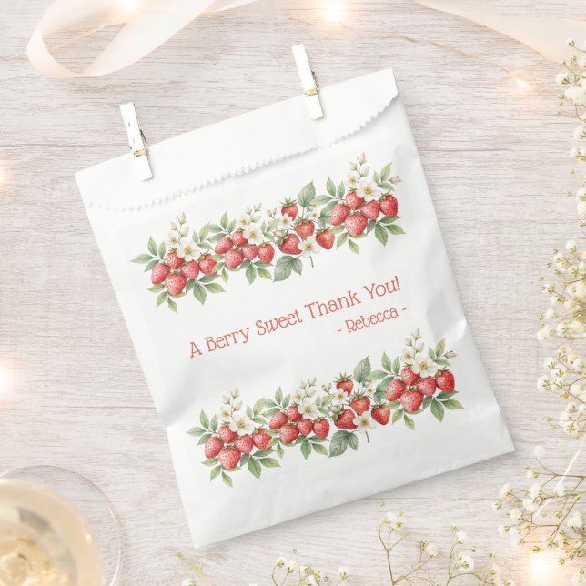 A Berry Sweet Thank You Strawberries Blossom Favour Bag (Clipped)