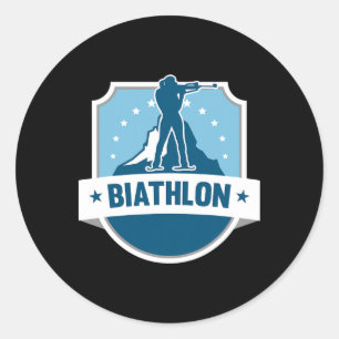 A Biathlete With Rifle And Cross-country Skis Moti Classic Round Sticker