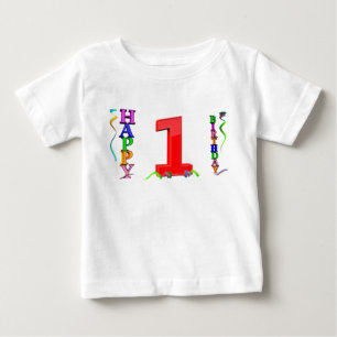 A Big Red 1 between colourful Happy Birthday Baby T-Shirt