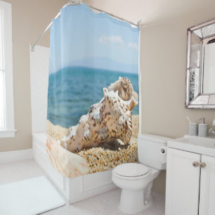 A Big Seashell On A Kavala Beach Of Clear Blue Sea Shower Curtain