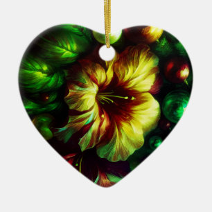 A Big Yellow Flower on a Valentine's Day Tree Ceramic Ornament