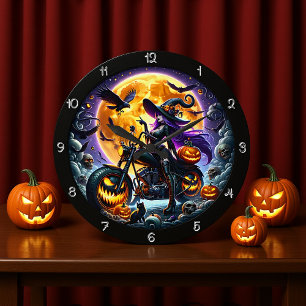 A Biker Witch on a Motorcycle Large Clock