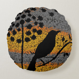 A Bird Among the Feathers  Round Cushion