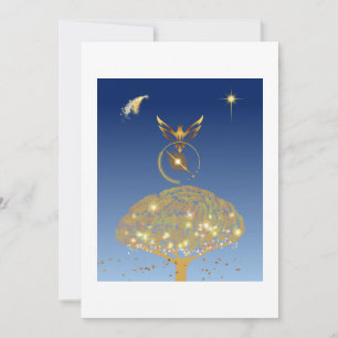 A bird flying over a golden tree thank you card