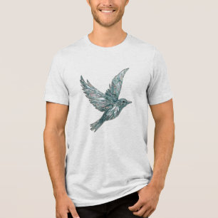 A bird made of shattered glass, flying in fragment Tri-Blend shirt