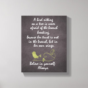 A Bird Sitting on a Tree Quote with Chalkboard Canvas Print