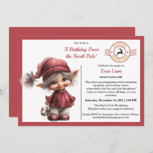 A Birthday From the North Pole Whimsical Elf Invitation