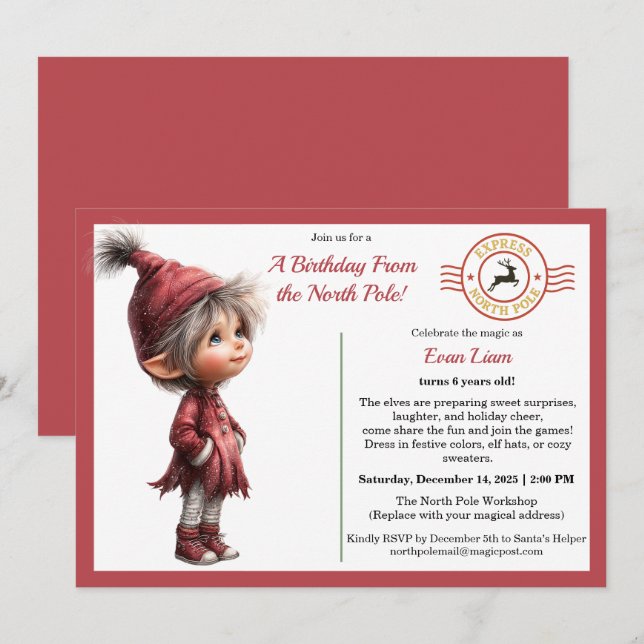 A Birthday From the North Pole | Whimsical Elf  Invitation (Front/Back)