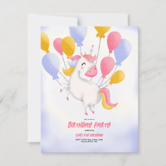 A birthday invitation with a unicorn.