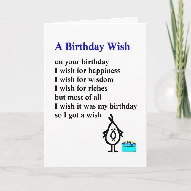 A Birthday Wish - a funny birthday poem Card (Front)
