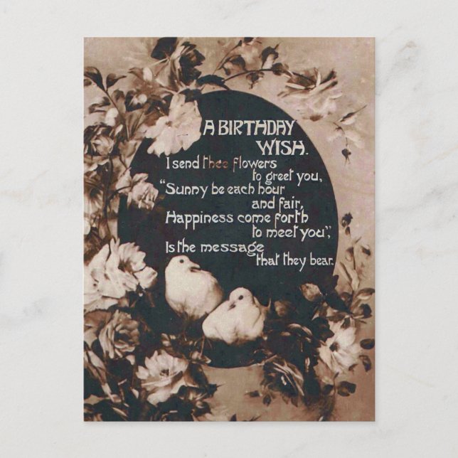 A Birthday Wish Doves Vintage Postcard (Front)